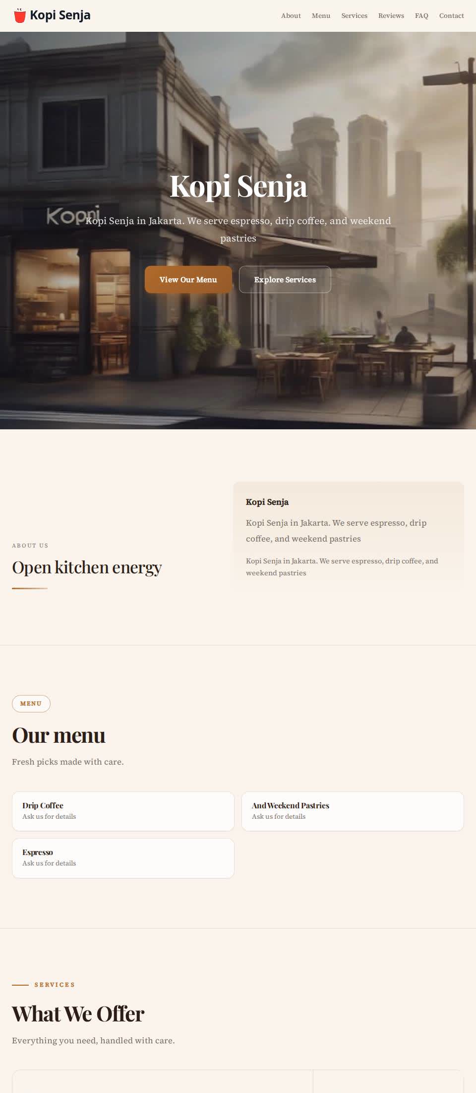 Example Nafach site for Kopi Senja cafe