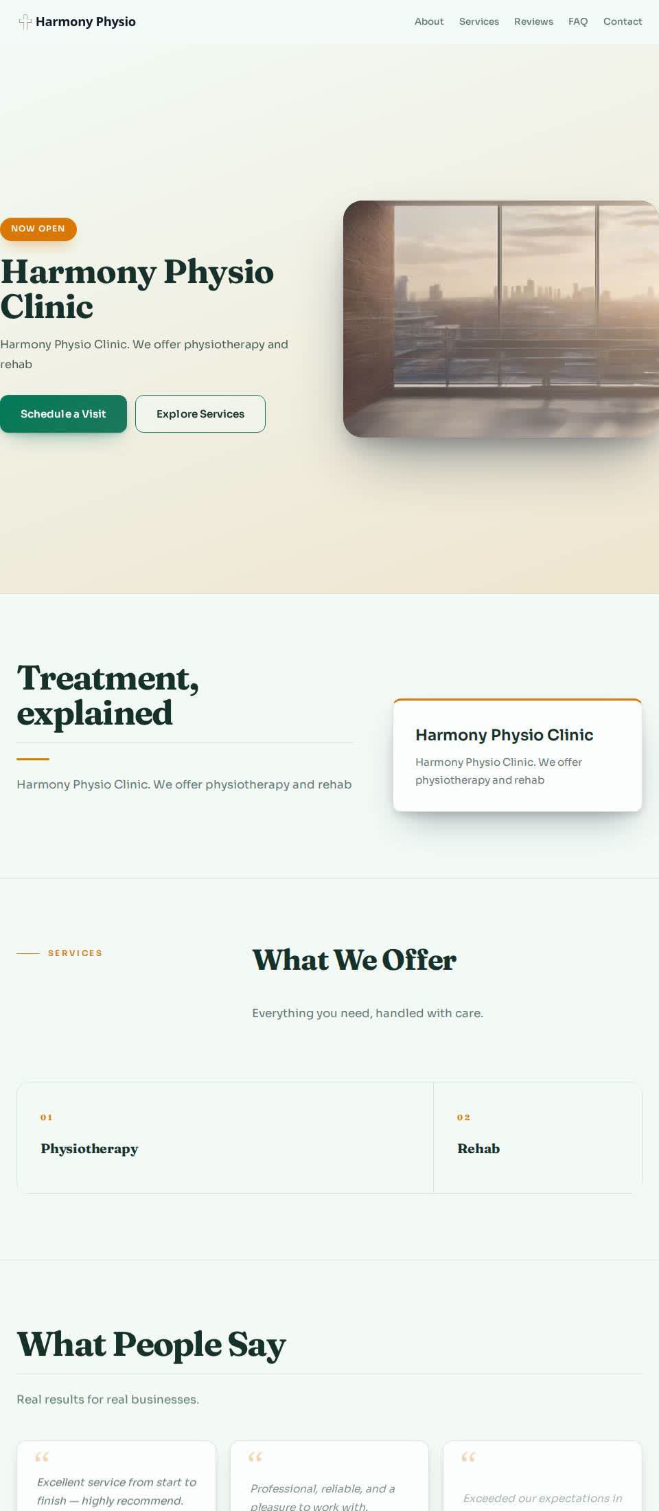 Example Nafach site for Harmony Physio Clinic