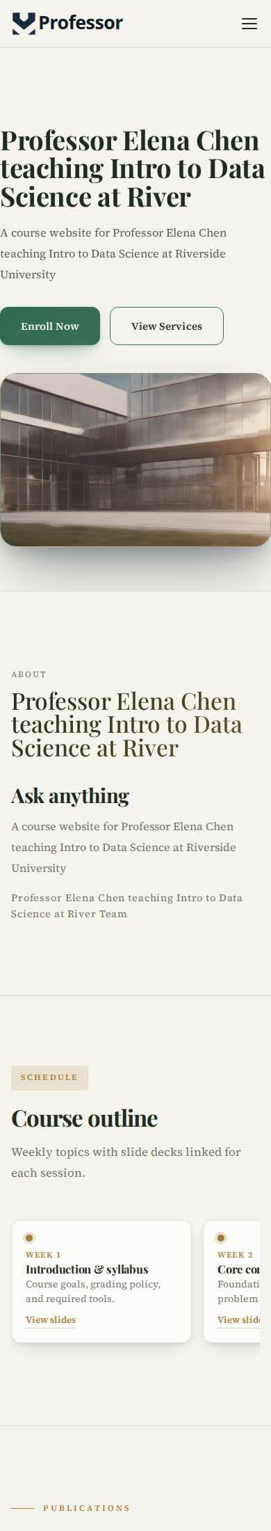 Mobile example Nafach course website for Professor Elena Chen