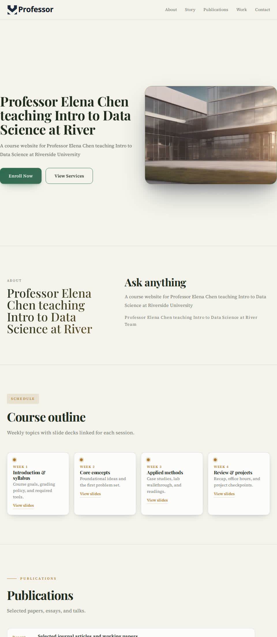 Example Nafach course website for Professor Elena Chen