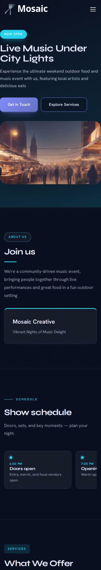 Mobile example Nafach site for City Lights Night Market