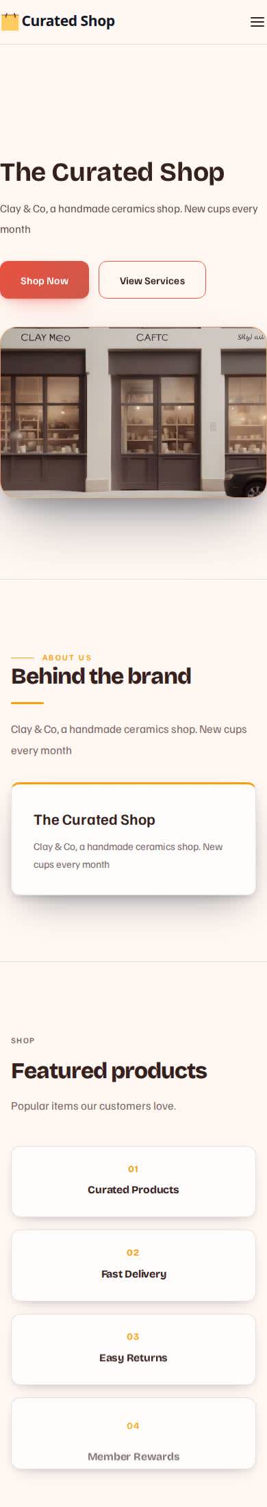 Mobile example Nafach site for Clay & Co ceramics shop