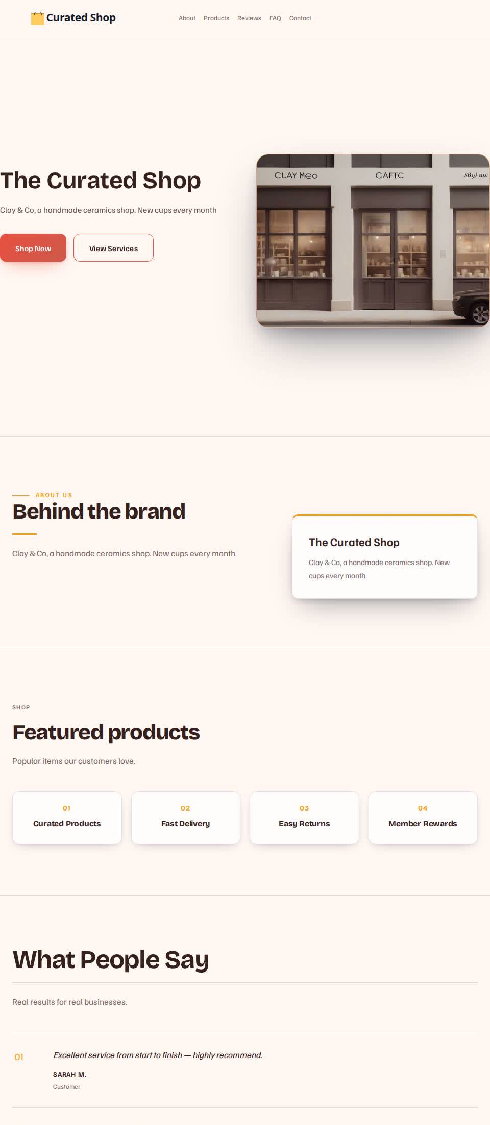 Example Nafach site for Clay & Co ceramics shop
