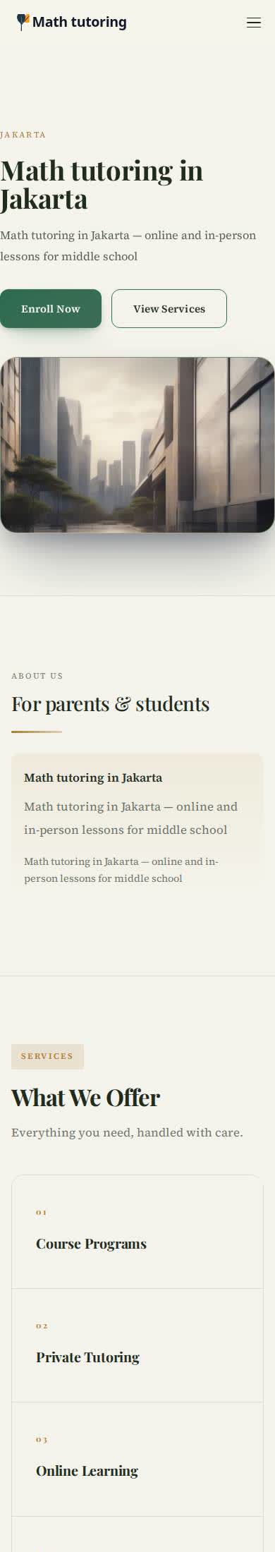 Mobile example Nafach site for math tutoring service