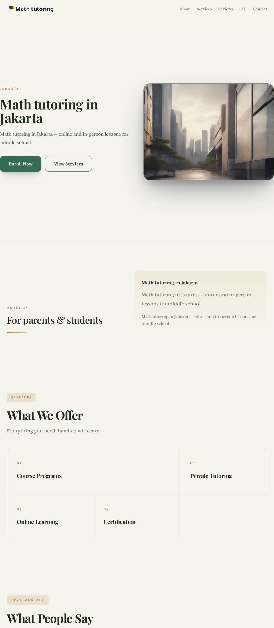 Example Nafach site for math tutoring service